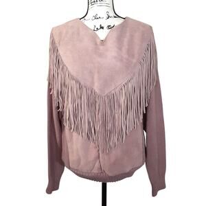 Vintage Pioneer Wear Suede Fringe Pullover Sweater Rodeo Cowgirl Western Wear